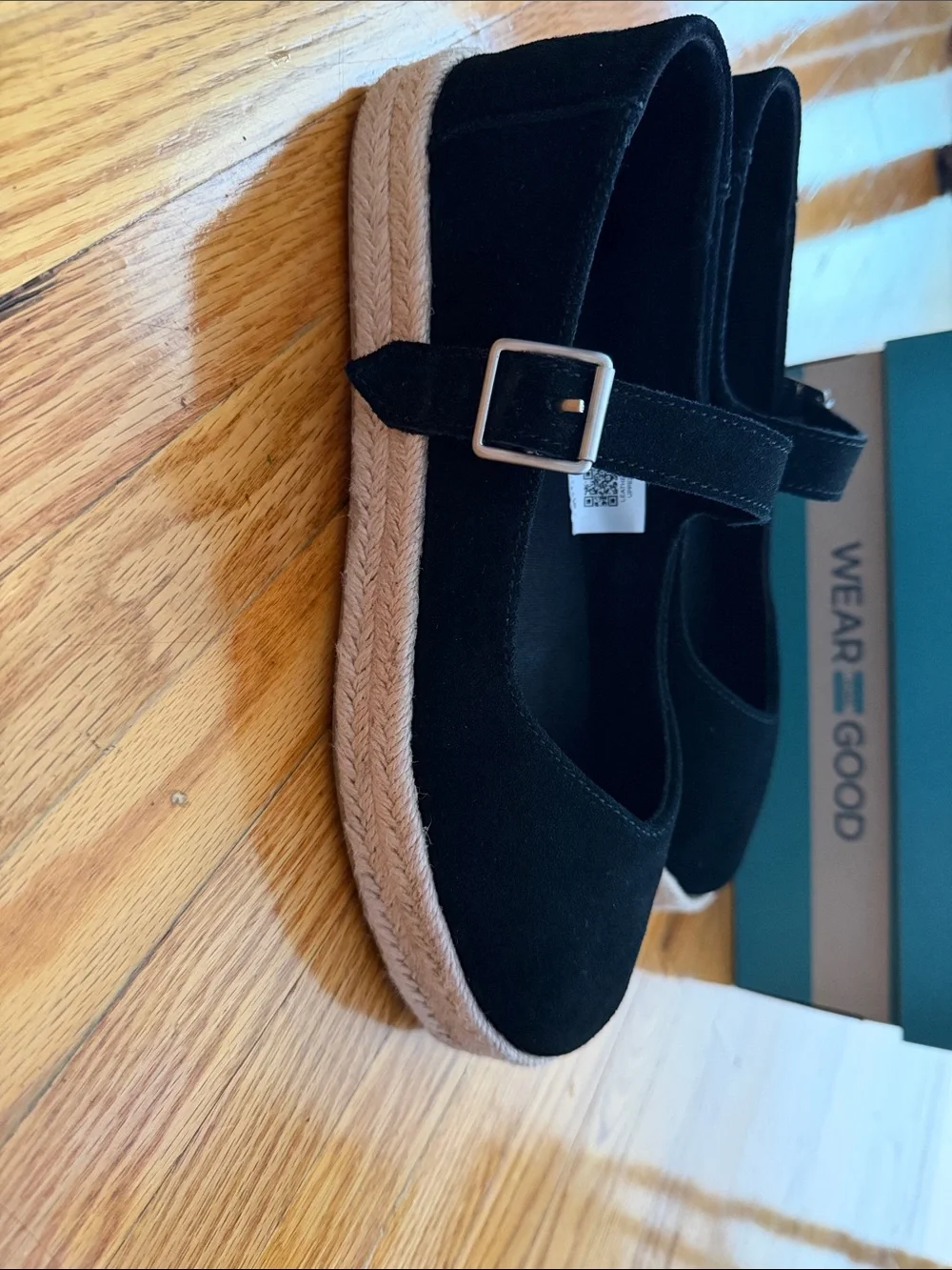 TOMS Black Mary Jane Espadrille with Jute Platform